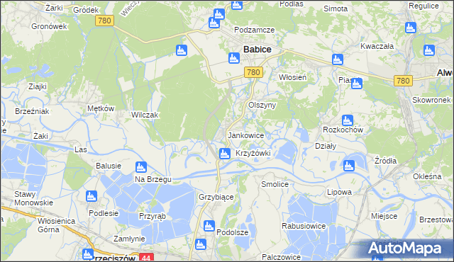 mapa Jankowice gmina Babice, Jankowice gmina Babice na mapie Targeo