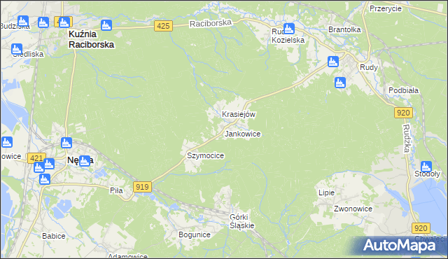 mapa Jankowice gmina Kuźnia Raciborska, Jankowice gmina Kuźnia Raciborska na mapie Targeo