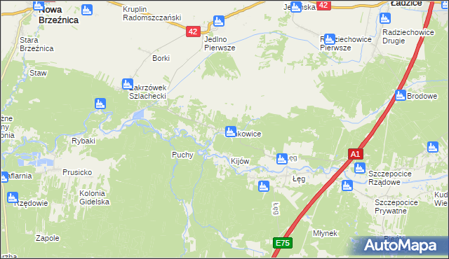 mapa Jankowice gmina Ładzice, Jankowice gmina Ładzice na mapie Targeo