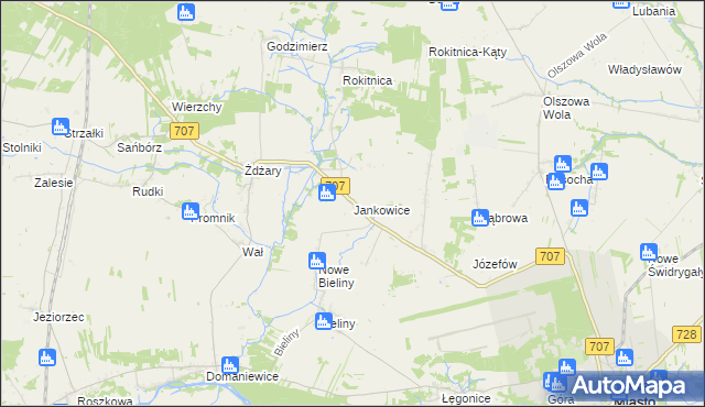 mapa Jankowice gmina Nowe Miasto nad Pilicą, Jankowice gmina Nowe Miasto nad Pilicą na mapie Targeo