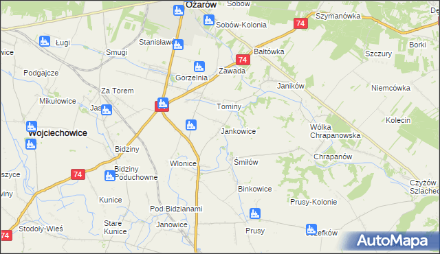 mapa Jankowice gmina Ożarów, Jankowice gmina Ożarów na mapie Targeo