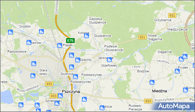 mapa Jankowice gmina Pszczyna, Jankowice gmina Pszczyna na mapie Targeo