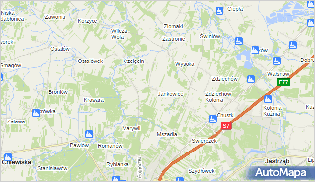 mapa Jankowice gmina Szydłowiec, Jankowice gmina Szydłowiec na mapie Targeo