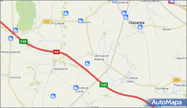 mapa Jankowice Wielkie, Jankowice Wielkie na mapie Targeo