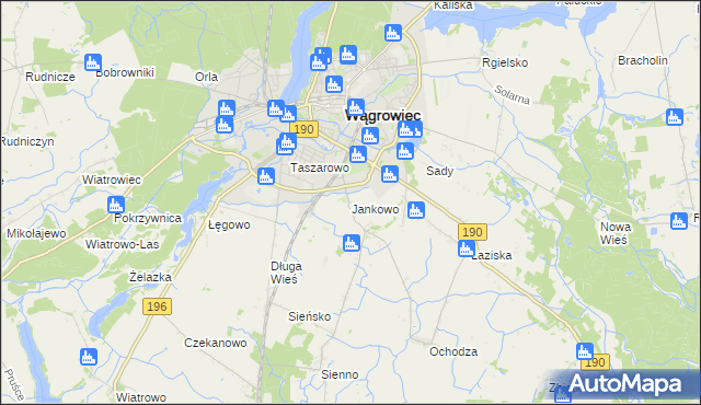 mapa Jankowo gmina Wągrowiec, Jankowo gmina Wągrowiec na mapie Targeo