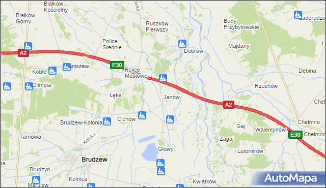 mapa Janów gmina Brudzew, Janów gmina Brudzew na mapie Targeo