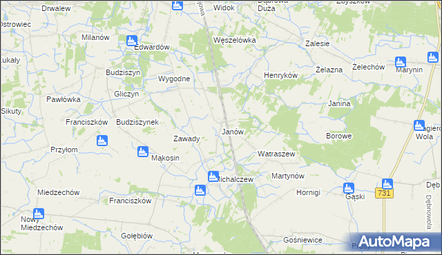 mapa Janów gmina Chynów, Janów gmina Chynów na mapie Targeo