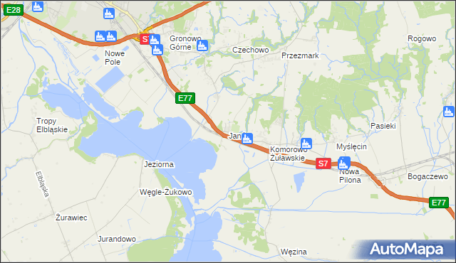 mapa Janów gmina Elbląg, Janów gmina Elbląg na mapie Targeo