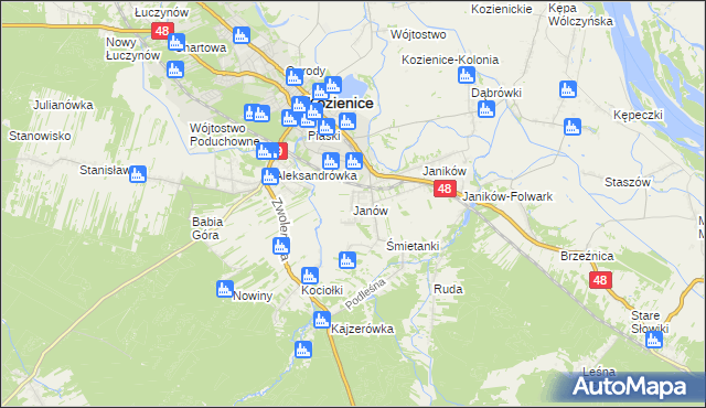 mapa Janów gmina Kozienice, Janów gmina Kozienice na mapie Targeo