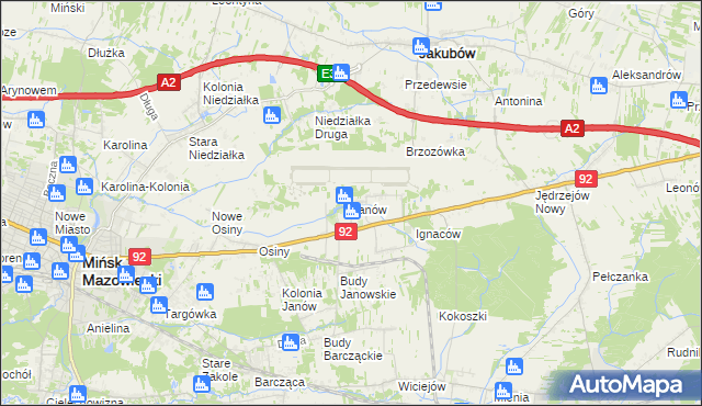 mapa Janów gmina Mińsk Mazowiecki, Janów gmina Mińsk Mazowiecki na mapie Targeo