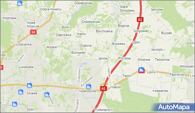 mapa Janów gmina Nowosolna, Janów gmina Nowosolna na mapie Targeo