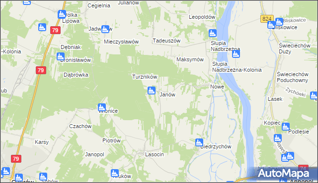 mapa Janów gmina Ożarów, Janów gmina Ożarów na mapie Targeo