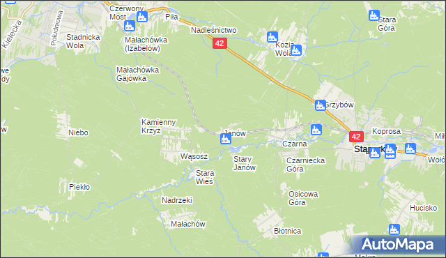 mapa Janów gmina Stąporków, Janów gmina Stąporków na mapie Targeo