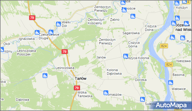 mapa Janów gmina Tarłów, Janów gmina Tarłów na mapie Targeo