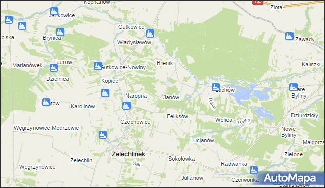 mapa Janów gmina Żelechlinek, Janów gmina Żelechlinek na mapie Targeo