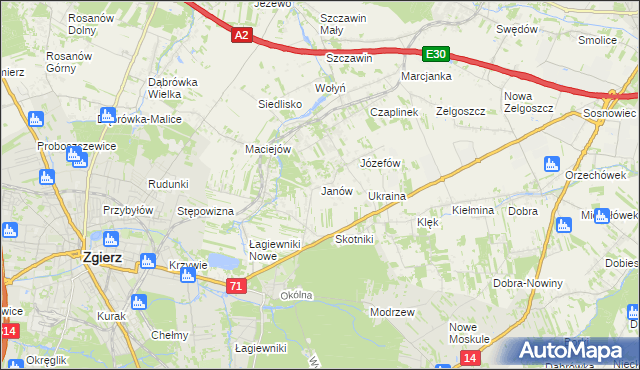 mapa Janów gmina Zgierz, Janów gmina Zgierz na mapie Targeo