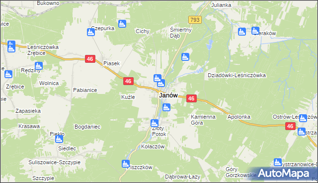 mapa Janów powiat częstochowski, Janów powiat częstochowski na mapie Targeo