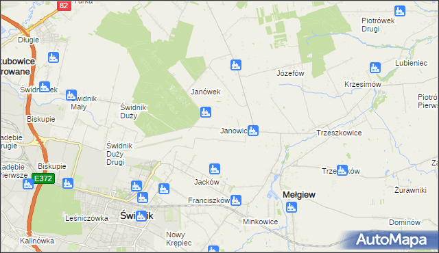 mapa Janowice gmina Mełgiew, Janowice gmina Mełgiew na mapie Targeo