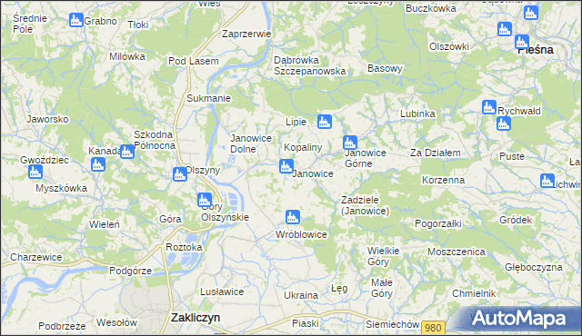 mapa Janowice gmina Pleśna, Janowice gmina Pleśna na mapie Targeo