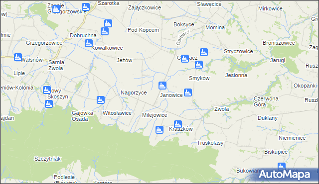 mapa Janowice gmina Waśniów, Janowice gmina Waśniów na mapie Targeo