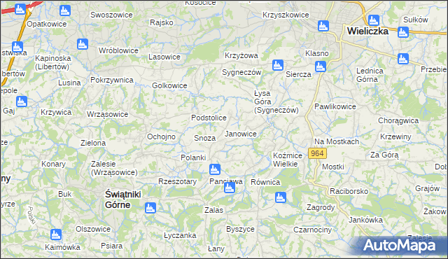mapa Janowice gmina Wieliczka, Janowice gmina Wieliczka na mapie Targeo