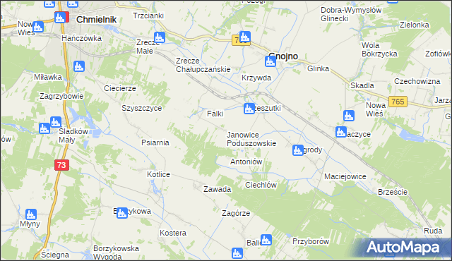 mapa Janowice Poduszowskie, Janowice Poduszowskie na mapie Targeo