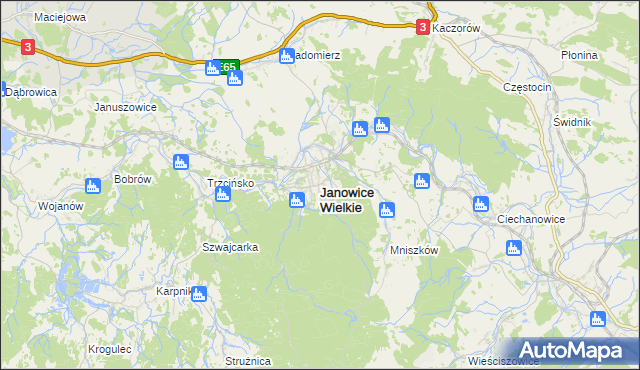mapa Janowice Wielkie, Janowice Wielkie na mapie Targeo