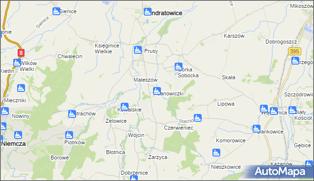 mapa Janowiczki gmina Kondratowice, Janowiczki gmina Kondratowice na mapie Targeo