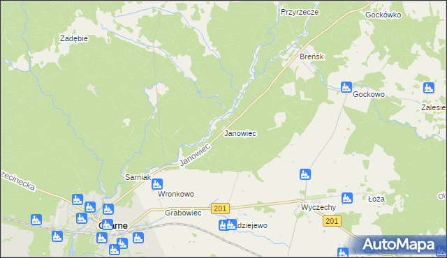 mapa Janowiec gmina Czarne, Janowiec gmina Czarne na mapie Targeo