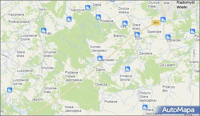 mapa Janowiec gmina Radomyśl Wielki, Janowiec gmina Radomyśl Wielki na mapie Targeo