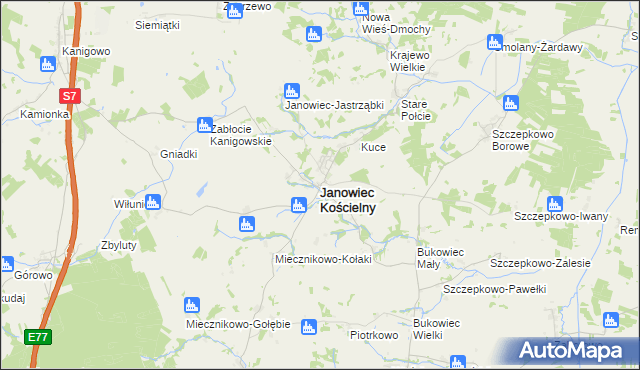 mapa Janowiec Kościelny, Janowiec Kościelny na mapie Targeo