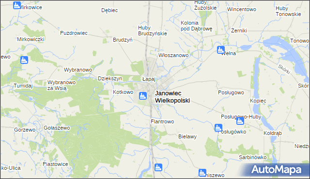 mapa Janowiec Wielkopolski, Janowiec Wielkopolski na mapie Targeo