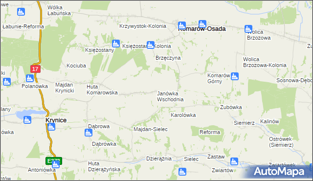 mapa Janówka Wschodnia, Janówka Wschodnia na mapie Targeo