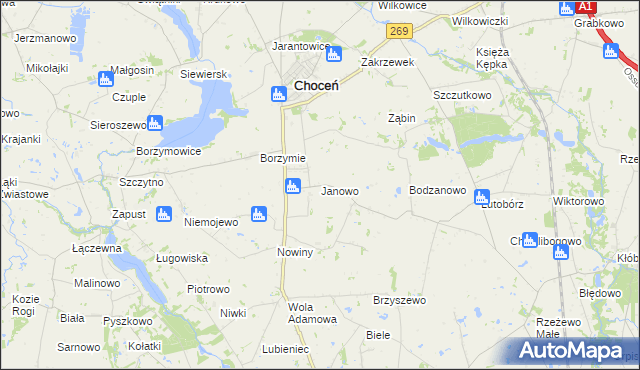 mapa Janowo gmina Choceń, Janowo gmina Choceń na mapie Targeo