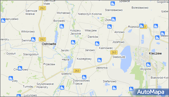 mapa Janowo gmina Kleczew, Janowo gmina Kleczew na mapie Targeo