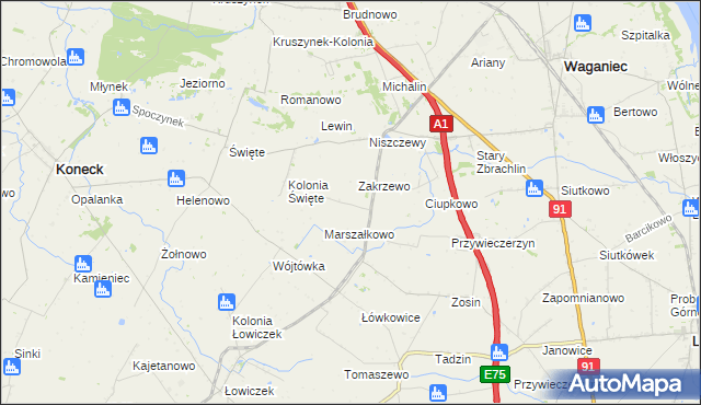 mapa Janowo gmina Waganiec, Janowo gmina Waganiec na mapie Targeo