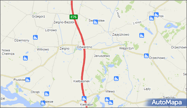 mapa Januszewo gmina Chełmża, Januszewo gmina Chełmża na mapie Targeo