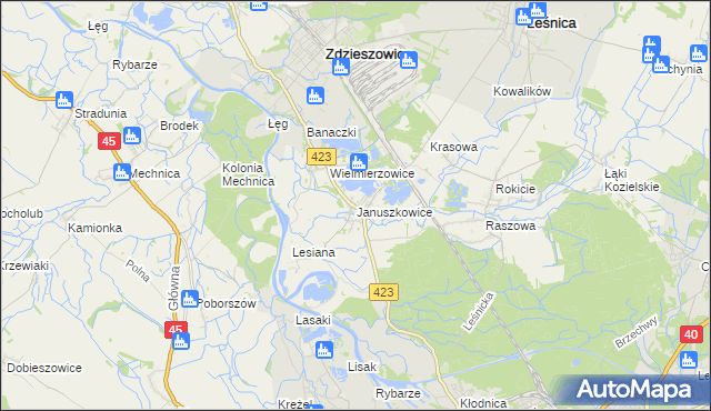 mapa Januszkowice gmina Zdzieszowice, Januszkowice gmina Zdzieszowice na mapie Targeo