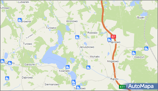 mapa Januszkowo gmina Kozłowo, Januszkowo gmina Kozłowo na mapie Targeo