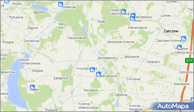 mapa Jarosławice gmina Wolanów, Jarosławice gmina Wolanów na mapie Targeo