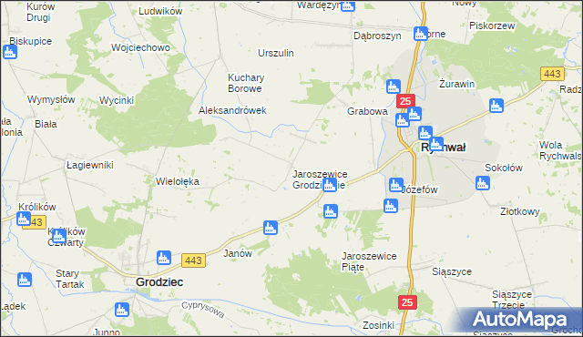 mapa Jaroszewice Grodzieckie, Jaroszewice Grodzieckie na mapie Targeo