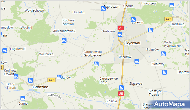 mapa Jaroszewice Rychwalskie, Jaroszewice Rychwalskie na mapie Targeo