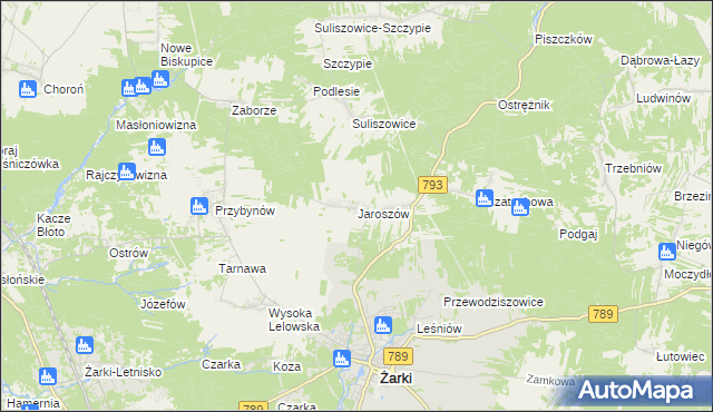 mapa Jaroszów gmina Żarki, Jaroszów gmina Żarki na mapie Targeo