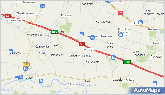 mapa Jaroszyn gmina Lądek, Jaroszyn gmina Lądek na mapie Targeo