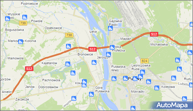 mapa Jaroszyn gmina Puławy, Jaroszyn gmina Puławy na mapie Targeo