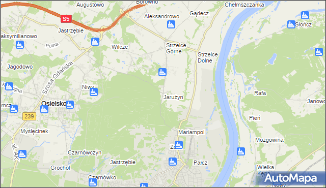 mapa Jarużyn gmina Osielsko, Jarużyn gmina Osielsko na mapie Targeo