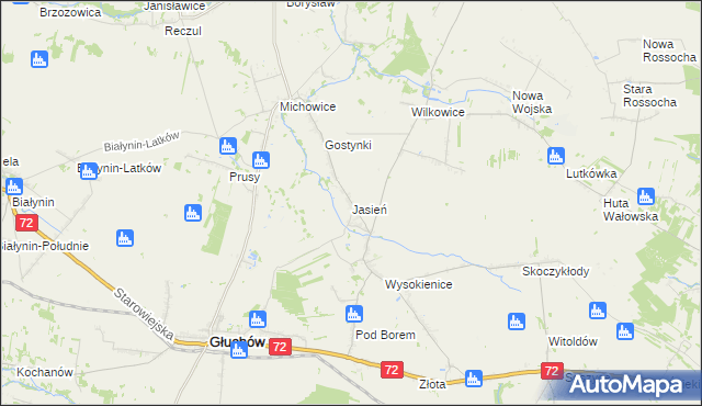 mapa Jasień gmina Głuchów, Jasień gmina Głuchów na mapie Targeo
