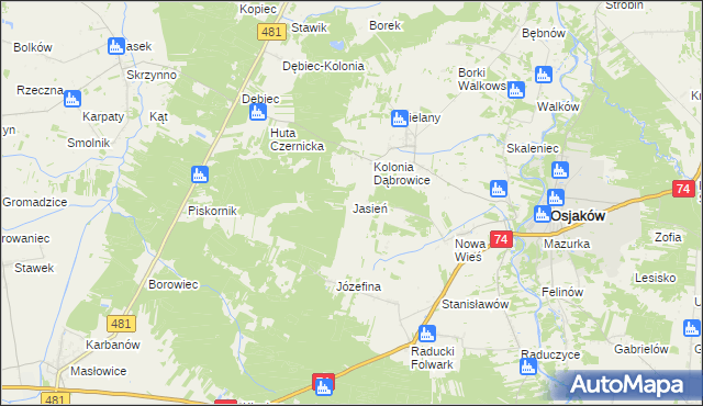 mapa Jasień gmina Osjaków, Jasień gmina Osjaków na mapie Targeo