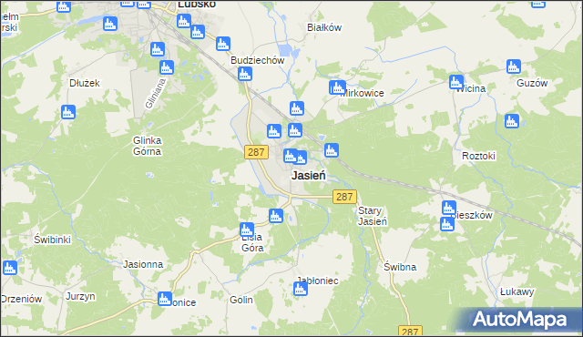 mapa Jasień powiat żarski, Jasień powiat żarski na mapie Targeo