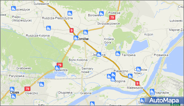 mapa Jasienica gmina Łoniów, Jasienica gmina Łoniów na mapie Targeo